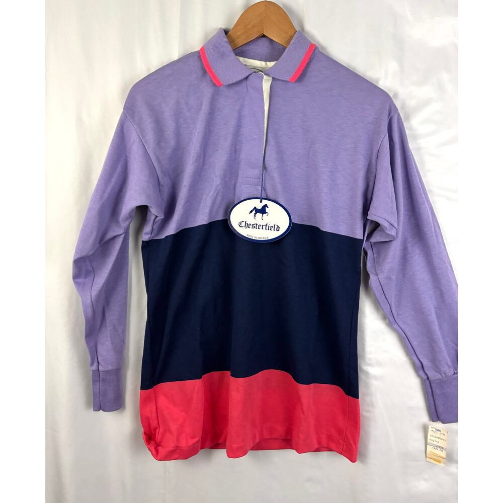 Vintage Chesterfield Women's‎ Rugby Polo Shirt 90s Colorblock Purple Pink SMALL